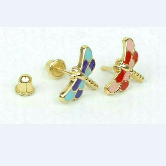 Explore Gold Dragonfly Earrings for Elegant Style and Unique  Solid 14k Yellow Gold Baby Enamel Dragonfly Screw Back Earrings